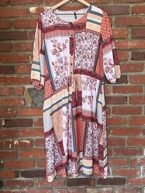 ANTHROPOLOGIE X ALDOMARTINS Size Large SERENITY PATCHWORK SHIRT DRESS -Flaw